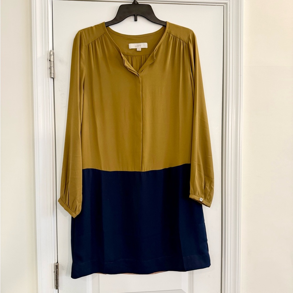 LOFT Colorblock Shift Dress Long Sleeve Women’s Small Work Office